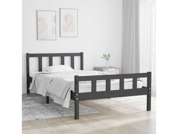 Massives Kiefernholz Klassisches Bettgestell 100 x 200 cm Grau Massivholzbett Grau 100x200 cm Bettgestell Kiefernholz Stabil Stilvoll Schlafzimmer Möbel Lattenrost Ohne Matratze