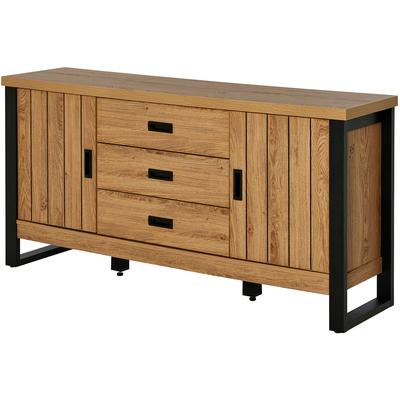 Sideboard JAHNKE "RIVA SB 150", braun (montana eiche), Sideboards, B/H/T: 153,4cm x 75,6cm x 39cm,montana eiche/ schwarz, 3 Stk., Gummibaum Mango, 2 Stk., Holzwerkstoff, Holzoptik, Sideboard, Sideboard, 2 Türen & 3 Schubladen, Breite 153 cm,...