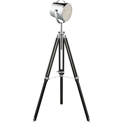 SEARCHLIGHT Stehlampe "Studio-Stehlampe - Chrommetall & Schwarzes Holz", schwarz (chromfarben, schwarz), H: 124cm, 1 Stk., Leuchten, Stehlampe