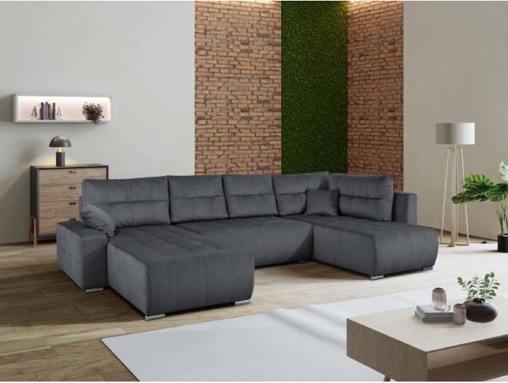Ecksofa U-Form Mediolan V Schlaffunktion Bettkasten Lieferung bis in die Wohnung 358 cm ( Paros 06 - dunkelgrau )