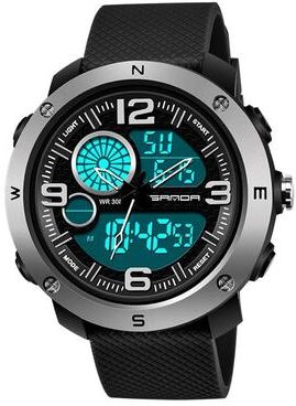 Everyday Crate SANDA 762 Digital Sports Watch For Men Waterproof LED Night Light Multifunction Wrist Watch silvery