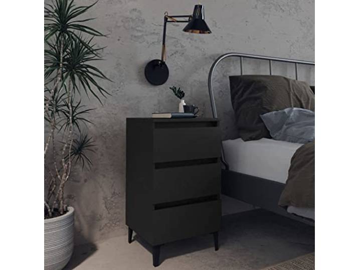 YUTAASU Nachttisch mit Metallbeinen Schwarz 40x35x69 cm Industrieller Stil, 3 Schubladen, Stabil und Robust, Pflegeleicht