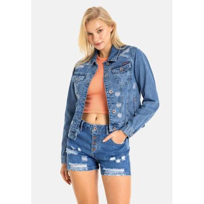 Jeansjacke CIPO & BAXX "Jeansjacke", Damen, Gr. L, blau, Stoff, 100% Baumwolle, unifarben, regular fit normal, Manschette, Jacken Jeansjacke, Mit praktischen Brusttaschen, WJ212