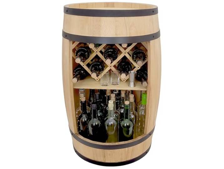 weeco Fassbar mit Weinhalter. Whisky bar - Holzfass Hausbar 80x50cm. Wohnzimmer, Minibar, Wand bar, Wooden Barrel, Wine Rack Geschenk für Mann Weinschrank
