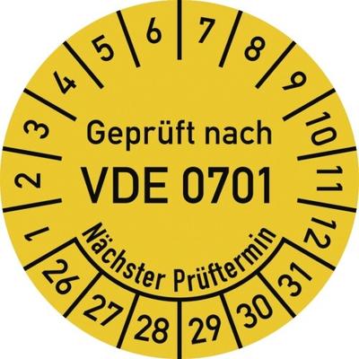 Dreifke® Prüfplakette VDE 0701 Nächster Prüft., 2026-2031, Folie, Ø 30mm, 10 Stück/Bogen