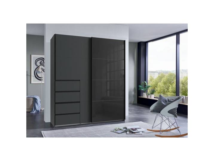Kleiderschrank Cathy GRAPHIT + GLAS SCHWARZ Mischholz B 180 cm