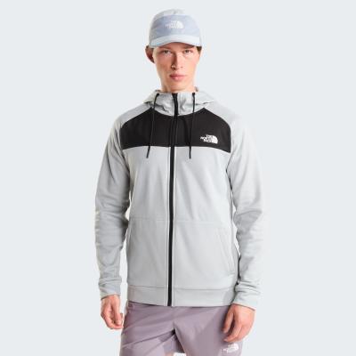 Fleecejacke THE NORTH FACE "Reaxion Fleece Kapuzenpulli mit durchgehendem RV für Herren", Herren, Gr. L, grau (high rise grau light heather, tnf schwarz), Obermaterial: 100% Polyester, Jacken Fleecejacke, für kühle Temperaturen, offene Taschen, mit...