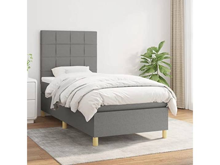 RJPLMFV Lattenrost, Stoff, Dunkelgrau, 90 x 190 cm, mit verstellbarem Matratze mit Taschenfedern, mittelhart, atmungsaktiver Stoff, weicher Matratzenschoner