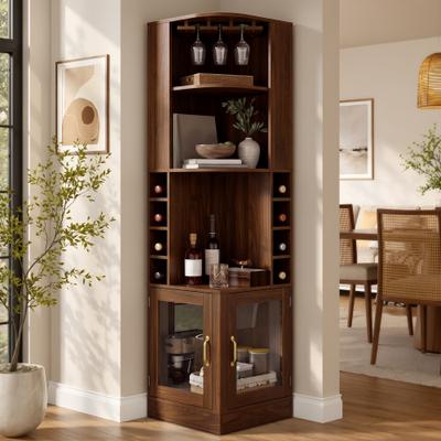 Kodotan sofa "70"" Corner Bar Cabinet with Glass Doors and Wooden Wine Glass Holder, Tall Corner Wine Cabinet Storage with Open Shelves"