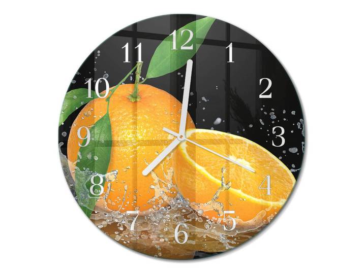 Tulup Wanduhr aus Glas Ø30 cm - Orangen, Rund, 30x30x0.4 cm, Dekoration, Uhren, Wanduhren