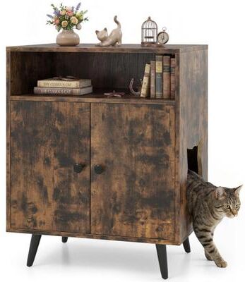 Costway Industrial Cat Litter Box Enclosure with Entry and Open Compartment-Brown