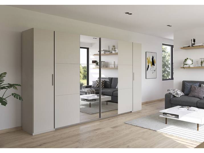 Armoire combinée Kronach avec miroir 354cm Beige/Cachemire Argenté 2 miroir
