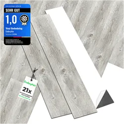 Endorphin, Bodenbelag, Vinylboden selbstklebend in Holzoptik Beigegrau 2,93qm (Vinylboden, 2.93 m2)