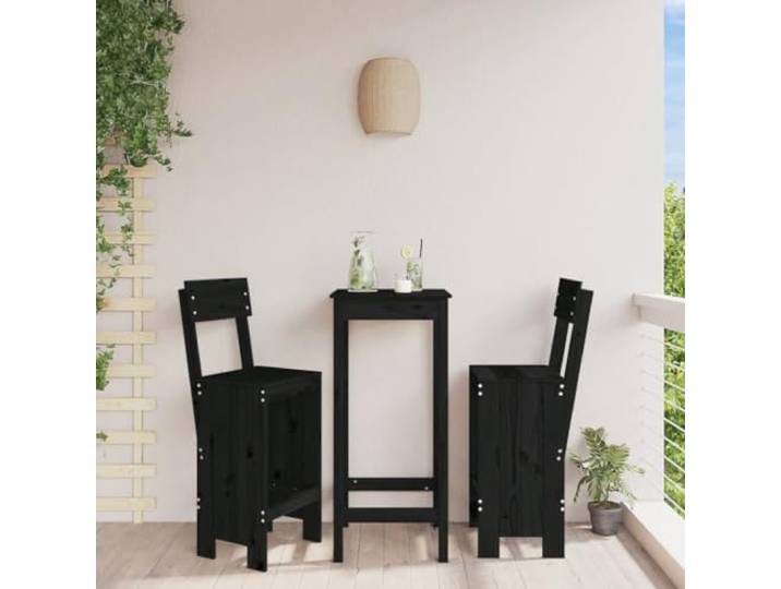 Barhocker 2 Stk. Schwarz 40x48,5x115,5cm Massivholz Kiefer mit Lehne Massivholz Kiefer, 75cm Sitzhöhe, Rückenlehne, Fußstütze, 110kg belastbar, für Terrasse und Balkon
