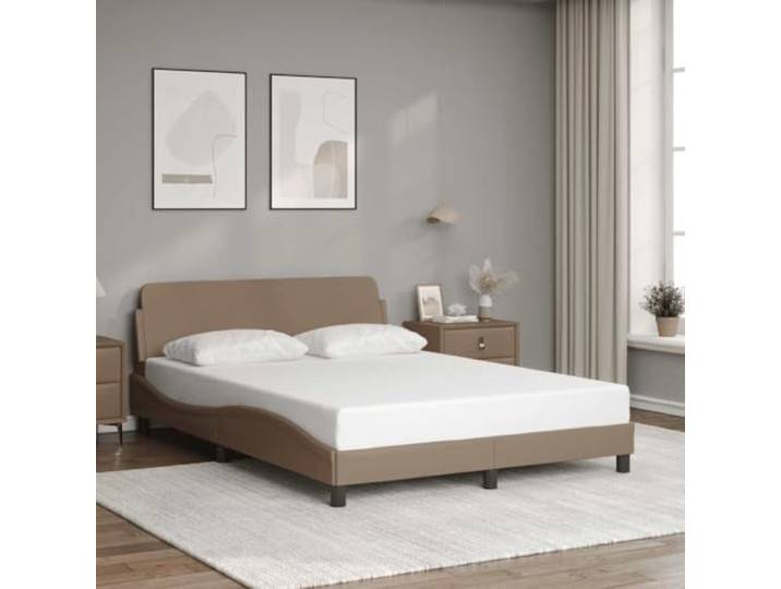 WDGJJFECNMUEHI Kunstleder Bettgestell mit Kopfteil stabil 140x190 cm Braun Bettgestell Dover Cappuccino-Braun 140x190 cm Kunstleder Bett mit Kopfteil Metall Lattenrost Stabilität Schlafzimmer Möbel
