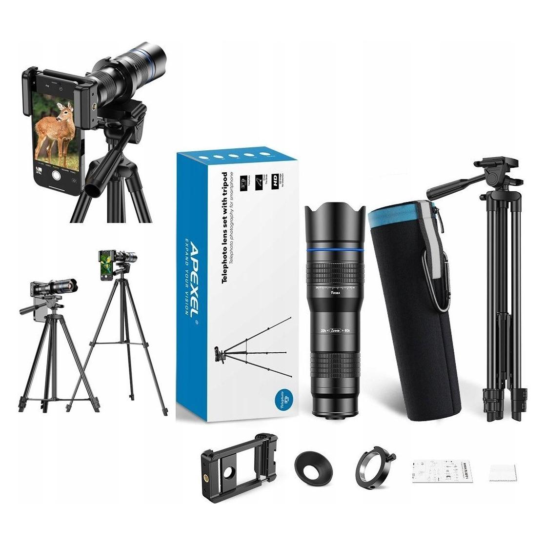 Apexel Telezoom-Objektiv mit optischem Zoom 20-40x + Stativ für Smartphones / Apl-20-40xjj029 (APEXEL)