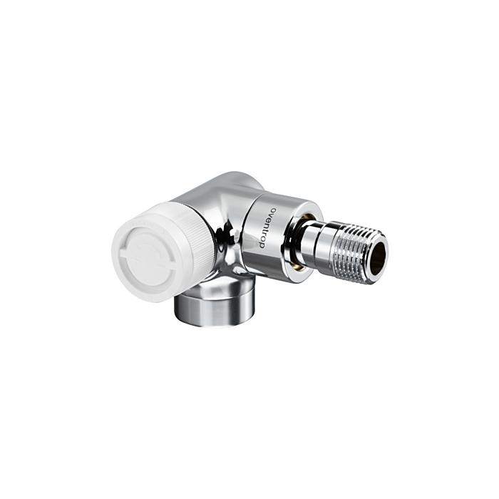 Oventrop Baureihe E Thermostatventil 1163482 Winkel-Eck, links, stufenlose Voreinstellung, DN 15, Messing, Edelstahl-Design