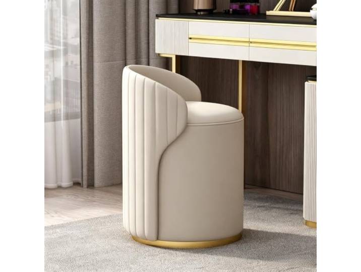 Drehbarer Schminkstuhl, Runder Make-up-Hocker Mit Rückenlehne Massivholzrahmen, ergonomischer Loungesessel, geeignet for Schlafzimmer, Wohnzimmer, Balkon(White)