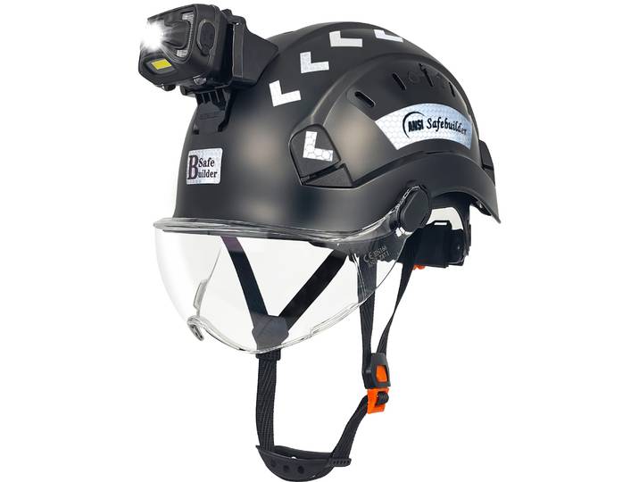 Casque de sécurité avec visière phare intégré, casques de sécurité avec lampe frontale Rechargeable pour hommes travail industriel, Construction