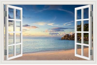 Inspire Essentials 3D Beach Window Wall Sticker Ocean View Room Decor 11 16x24inch