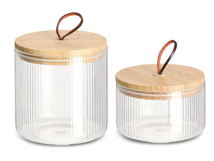 Vorratsglas ZELLER PRESENT, braun (transparent, bambus), Bambus, Glas, Lebensmittelaufbewahrungsbehälter, Vorratsglas, Schlaufe am Deckel aus Leder