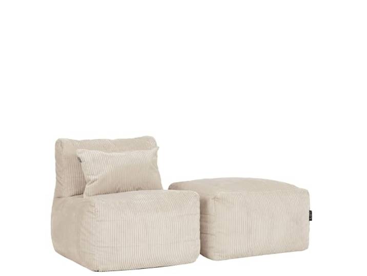 Icon Noa Cord Sitzsack Sessel und Hocker mit Füllung, Modular Sofa, Beige In Deutschland Hergestellt, Boneless Sofa, Weicher Cordstoff, Sitzsack Cord Sofa für Wohnzimmer und Schlafzimmer