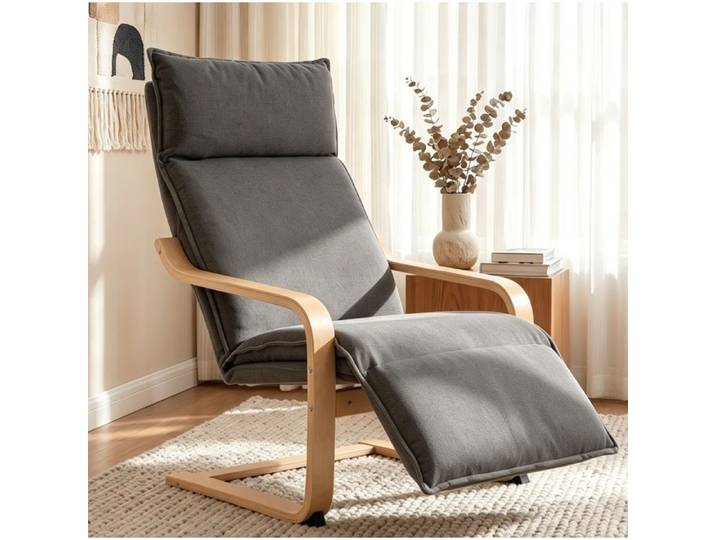 Rocking-chair avec repose-pieds et dossier haut mouvement basculant doux polyester gris foncé 105 × 67 × 90 cm - UVRION