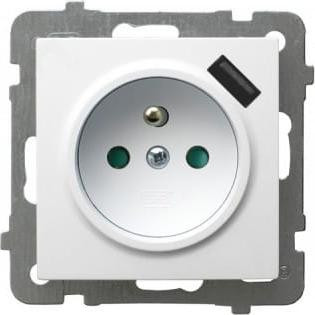 Ospel Witte geaarde stopcontactdoos (2P+Z) met afscherming en USB-oplaadpoort, zonder frame