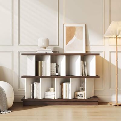 Garvee 8-Cube Low Bookshelf TV Stand, 2-Tier Wooden Storage Organizer with Removable Back Panels