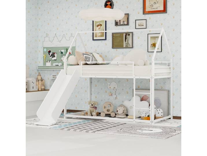 Lit Superposé 90x190 Cm Blanc – Avec Toboggan\, Sans Matelas