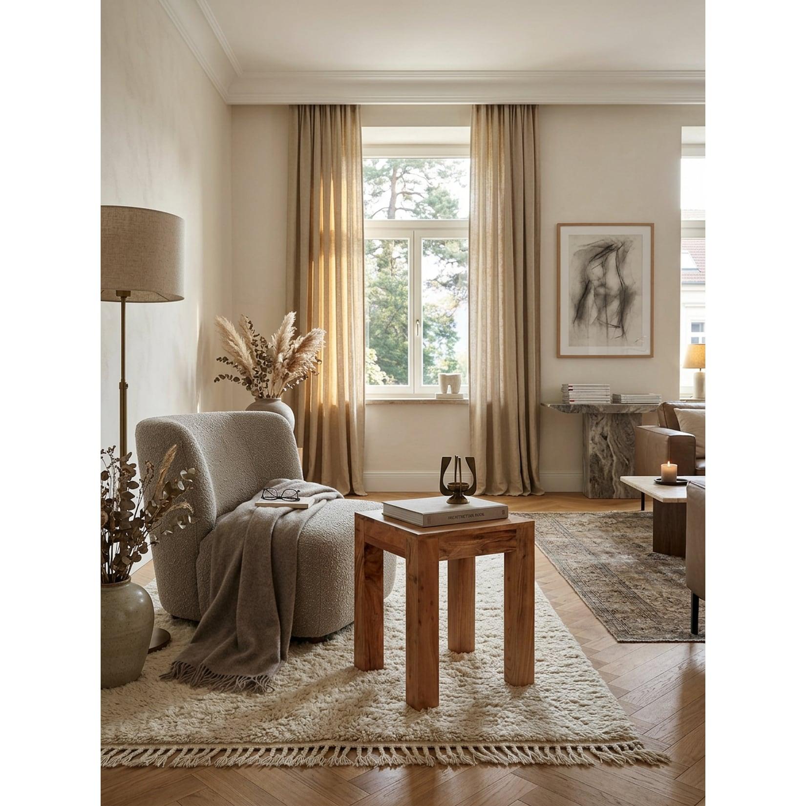 Beistelltisch Massivholz Landhausstil Design MUMBAI, Akazie 35x35x45 cm