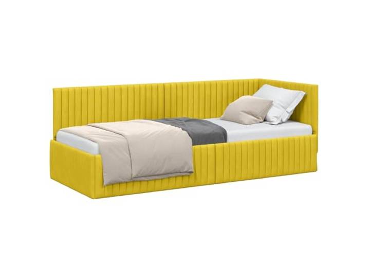 PUGYNBK Eckbettgestell in Gelb, 80 x 200 cm Platzsparendes L-Design, verstellbares Kopfteil, atmungsaktiver Stoff, Verwendung als Sofa oder Bett