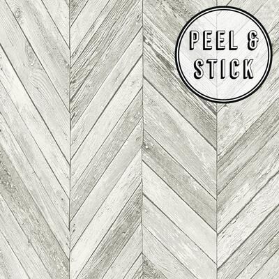 Transform Light Grey Herringbone Wood Peel and Stick Wallpaper