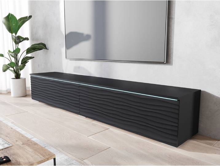 Meuble TV CERIEE 180 – noir graphite / motif vague