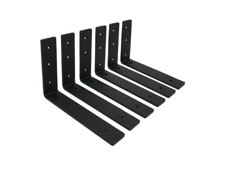LuxusKollektion Wandregalhalter Regalhalterung Schwarz Metall 25cm 6er Pack, 6-tlg.