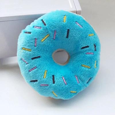 Inspire Select SnuggleBite Donut Plush Dog Toy Soft Squeaky Chew Toy For Small & Medium Dogs blue m