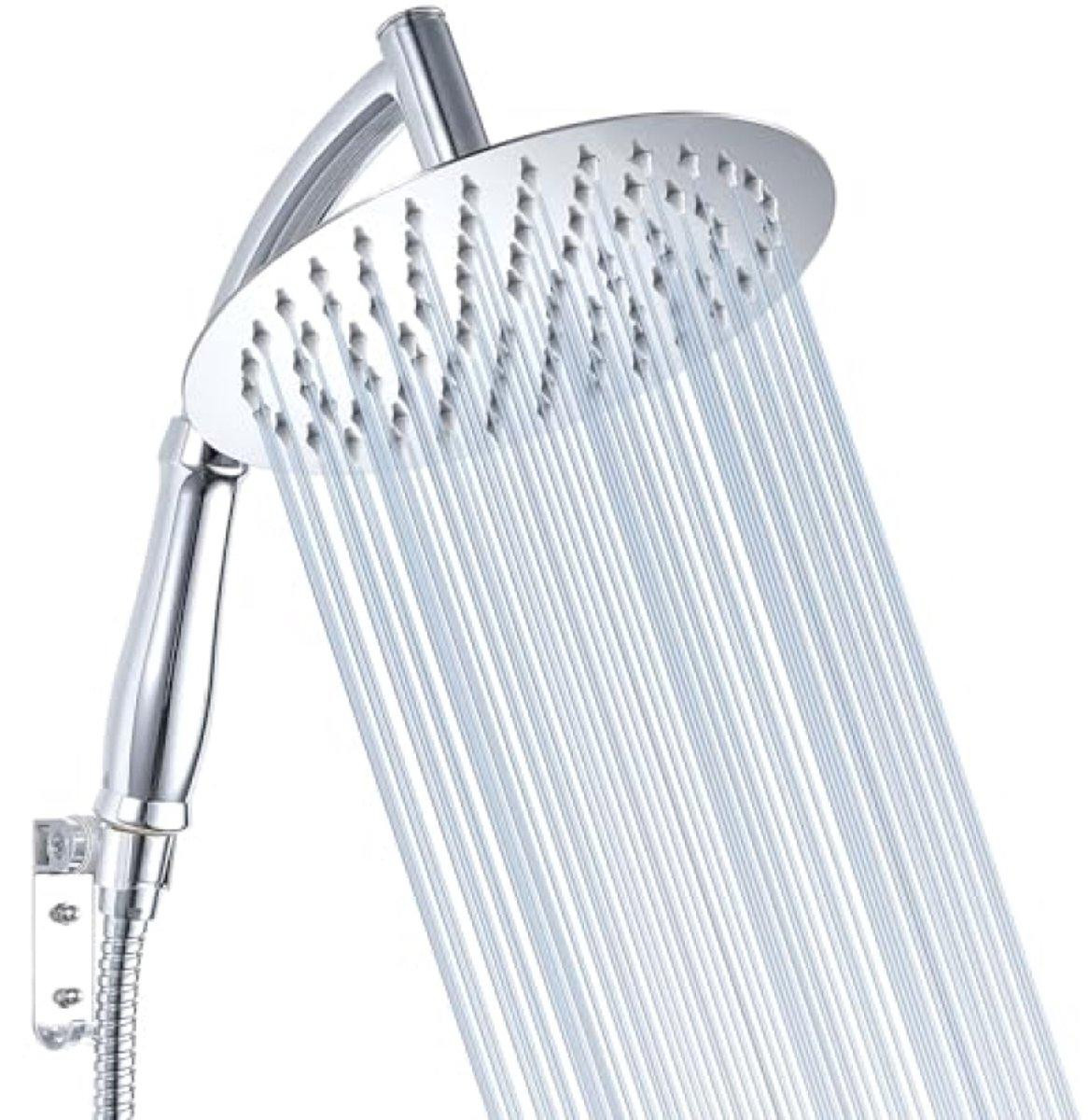 PromoHome Douchekop met handdouchearm en bevestigingsset - Chroom - 20,3 cm rond - RVS