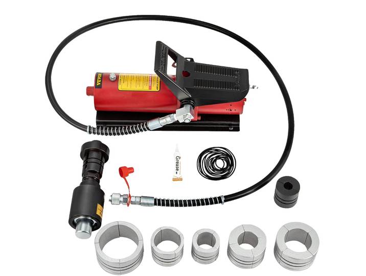 VEVOR Extenseur hydraulique de tuyau d'échappement\, taille 1-5/8\ à 4-1/4\ \, pompe à pédale 10 T incluse\, avec 4 matrices\, 2 valises de rangement pour les tuyaux en cuivre-aluminium lors de la réparation automobile