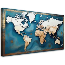 WANDBILD retro türkis weltkarte