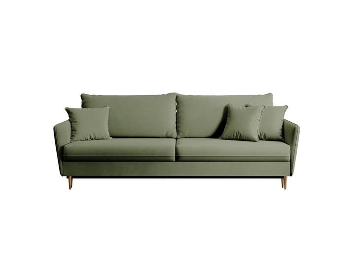 Dreisitziges ausklappbares Sofa Volio in Salbeigrün, samtig,