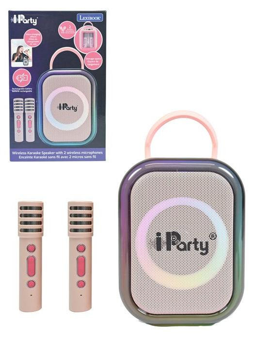Lexibook Karaoke Bluetooth Speaker Rose met 2 draadloze microfoons en oplaadbare batterij