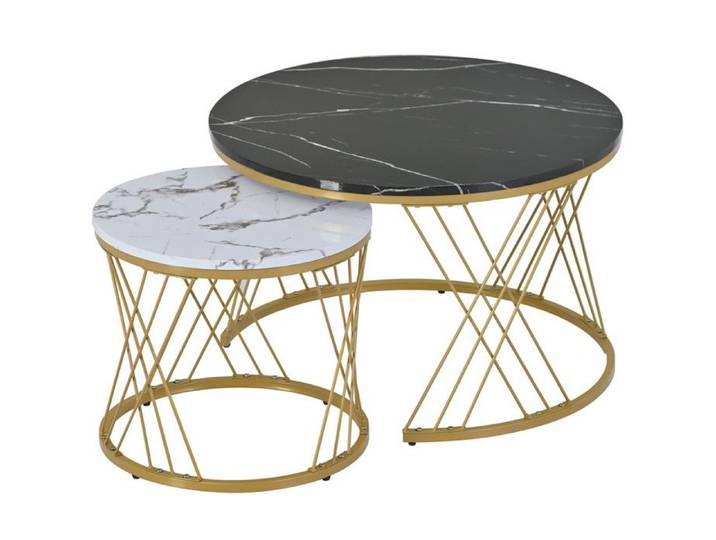 Table basse de nidification Moderne Ensemble de table basse en placage de marbre tables rondes ensemble de 2 cadre de couleur dorée