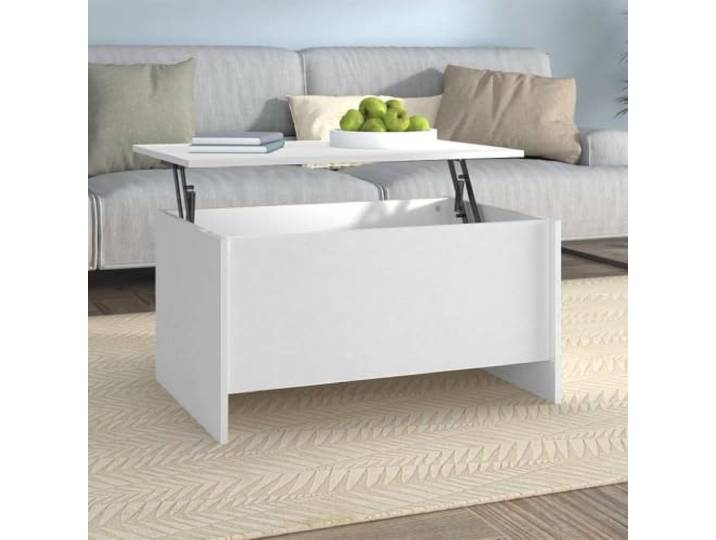 Weißer Couchtisch aus Holzwerkstoff 80x55,5x41,5 cm mit Höhenverstellung Verstellbare Tischplatte, verstecktes Staufach, pflegeleichte Oberfläche, vielseitig nutzbar, modernes Design