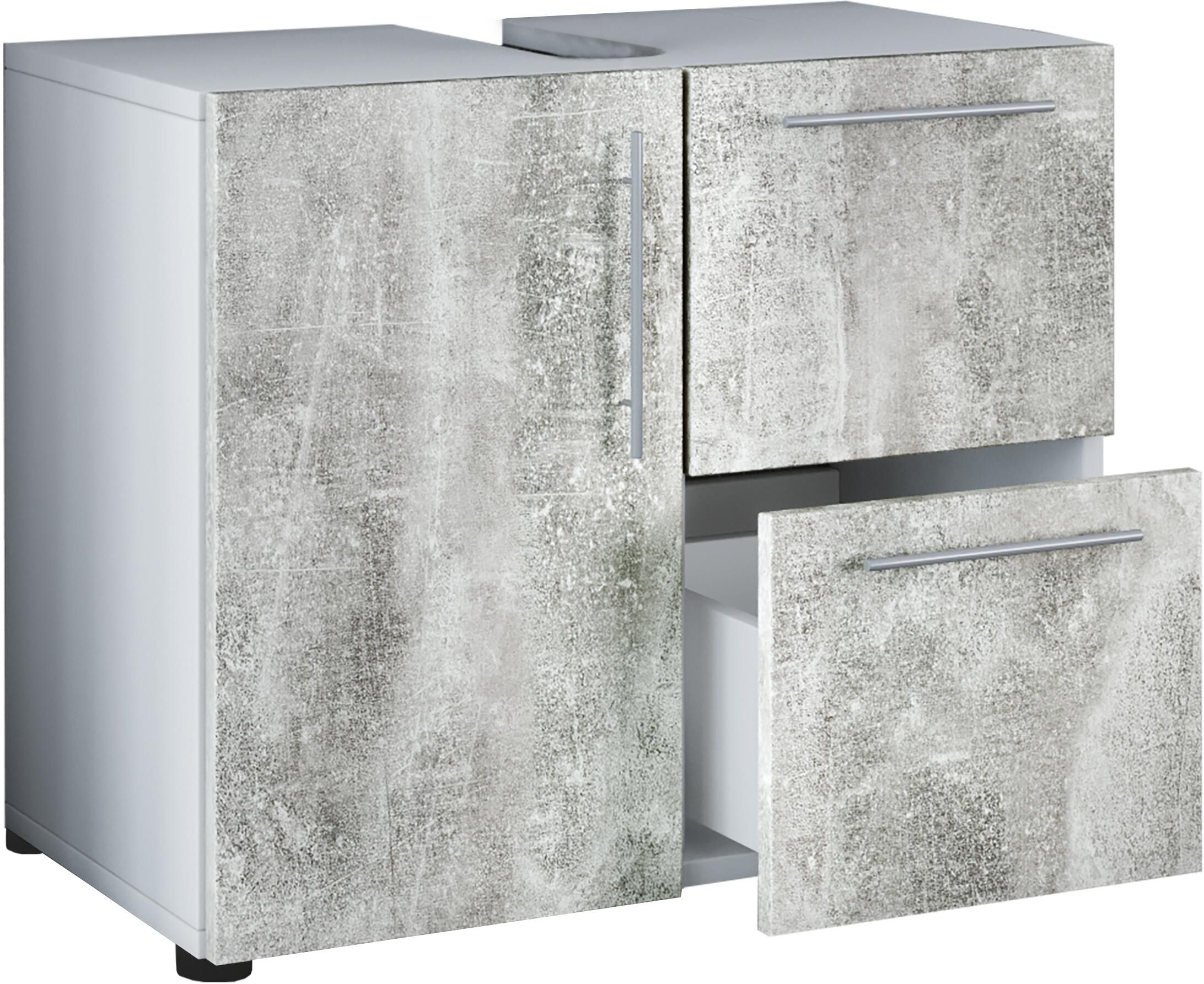 Waschbeckenunterschrank VCM "Flandu 61 x 51 cm", weiss (betonfarbe, weiß), B:61cm H:51cm T:32cm, MDF, Schränke, Waschbeckenunterschrank betonfarbe, weiß B/H/T: 61cm x 51cm x 32cm