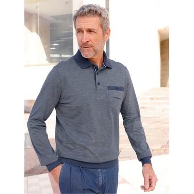 Langarm-Poloshirt MARCO DONATI "Langarm-Shirt", Herren, Gr. 52/54, blau (rauchblau, gemustert), 100% Baumwolle, gemustert, gestreift, Shirts