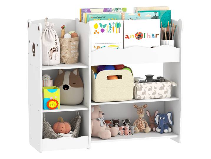 Étagère à jouets pour enfants Aiyaplay, étagères ouvertes, compartiments, design ours, organisateur de jouets, blanc