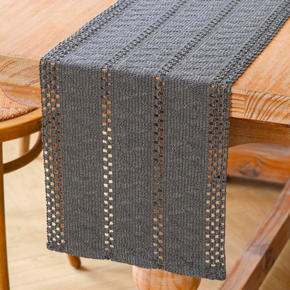 SnelShoppen Table Runner Boho Grijs Macrame van Katoen en Linnen, 30 x 120 cm
