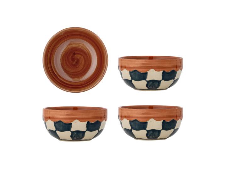Bloomingville Bol Check Ø14 cm, lot de 4 Bleu