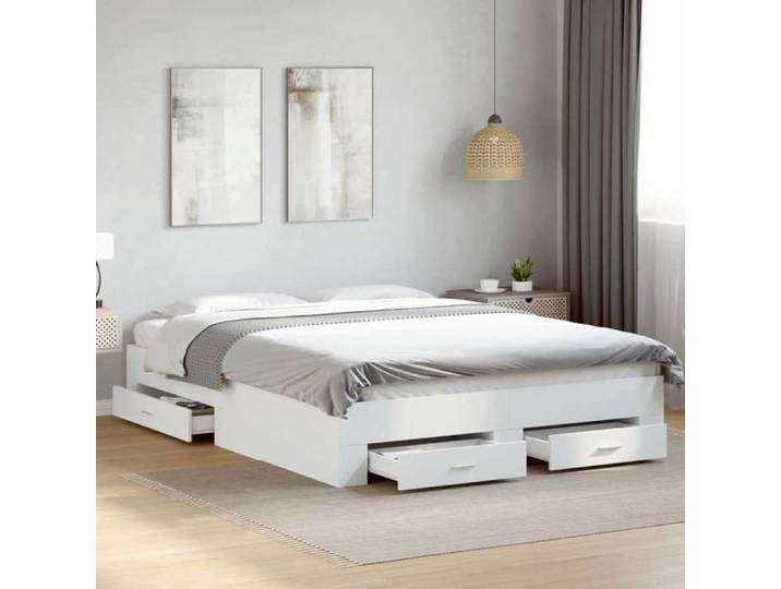 Blanc Lit 2 Places：140x200 cm - Design classique - Structure de lit avec tiroirs - blanc 140x200 cm 25805680997417