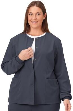 Plus Size Women's Jockey Scrubs Women's Snap to it Warm-Up Jacket by Jockey Encompass Scrubs in Charcoal (Size M(10-12))